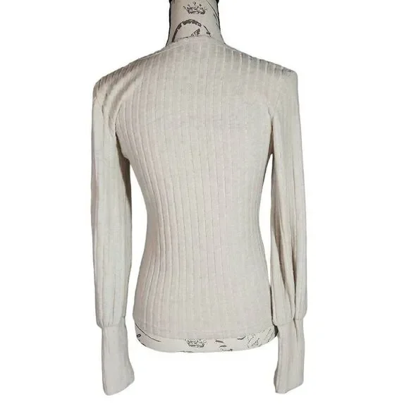 Shein Ladies Size Medium Tan Soft Ribbed Long Sleeve Knit Top - Picture 3 of 6